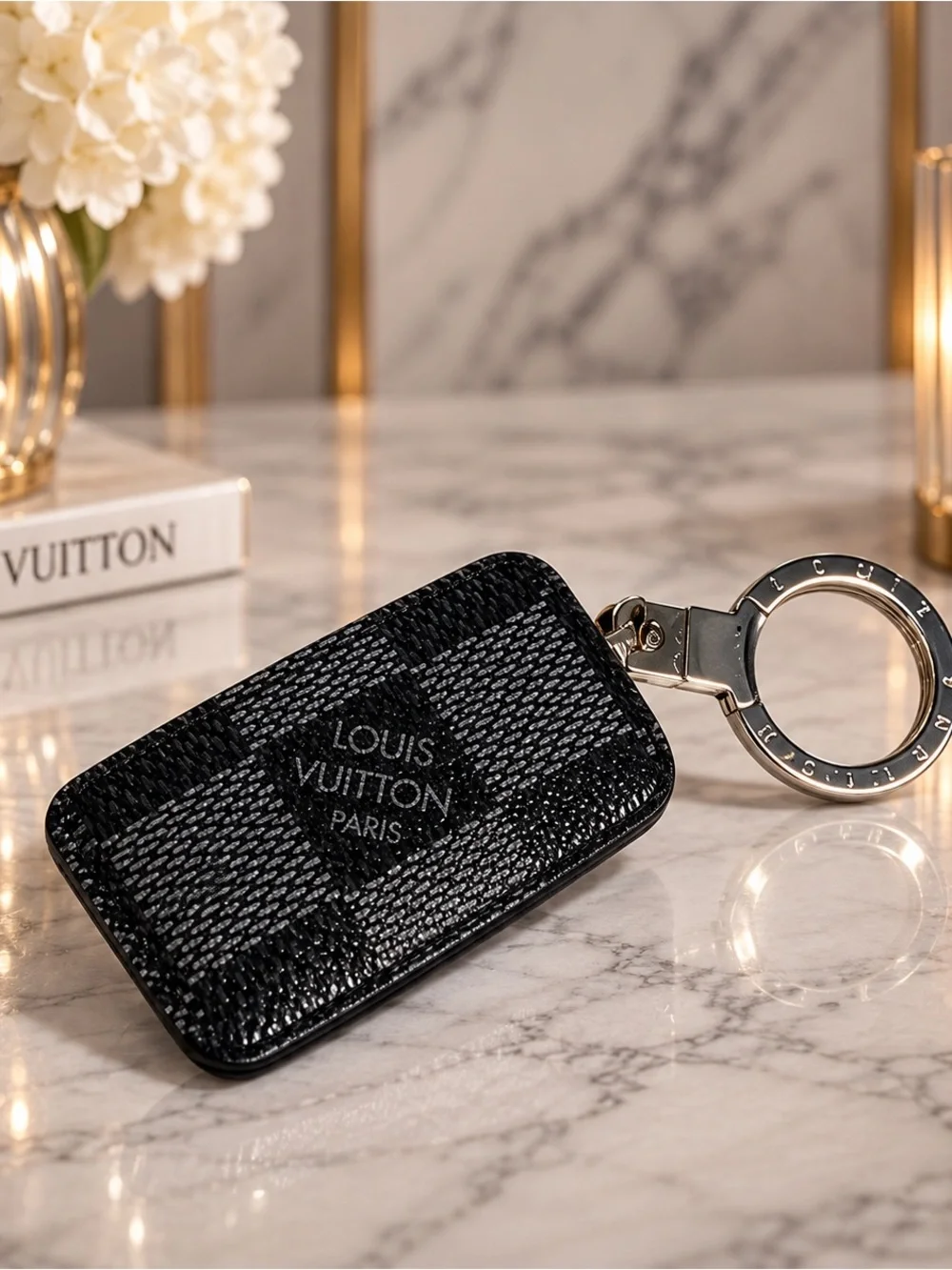 Louis Vuitton Damier Graphite Push Button Flashlight Keychain Authentic